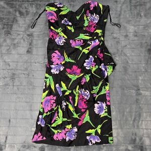 Vintage Rimini Dress Womens 8 Multicolor Floral Strapless Ruched Sheath Party